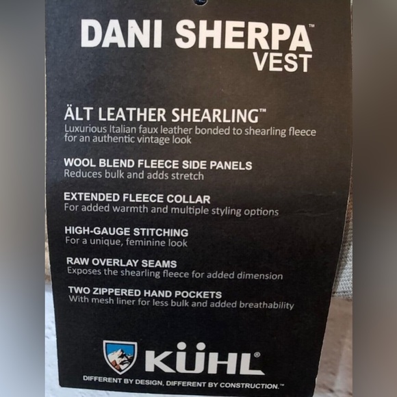 KUHL Dani Sherpa Vest Jacket Coat Almond Tan Brown Beige Faux Leather Wool Sides - Picture 14 of 15